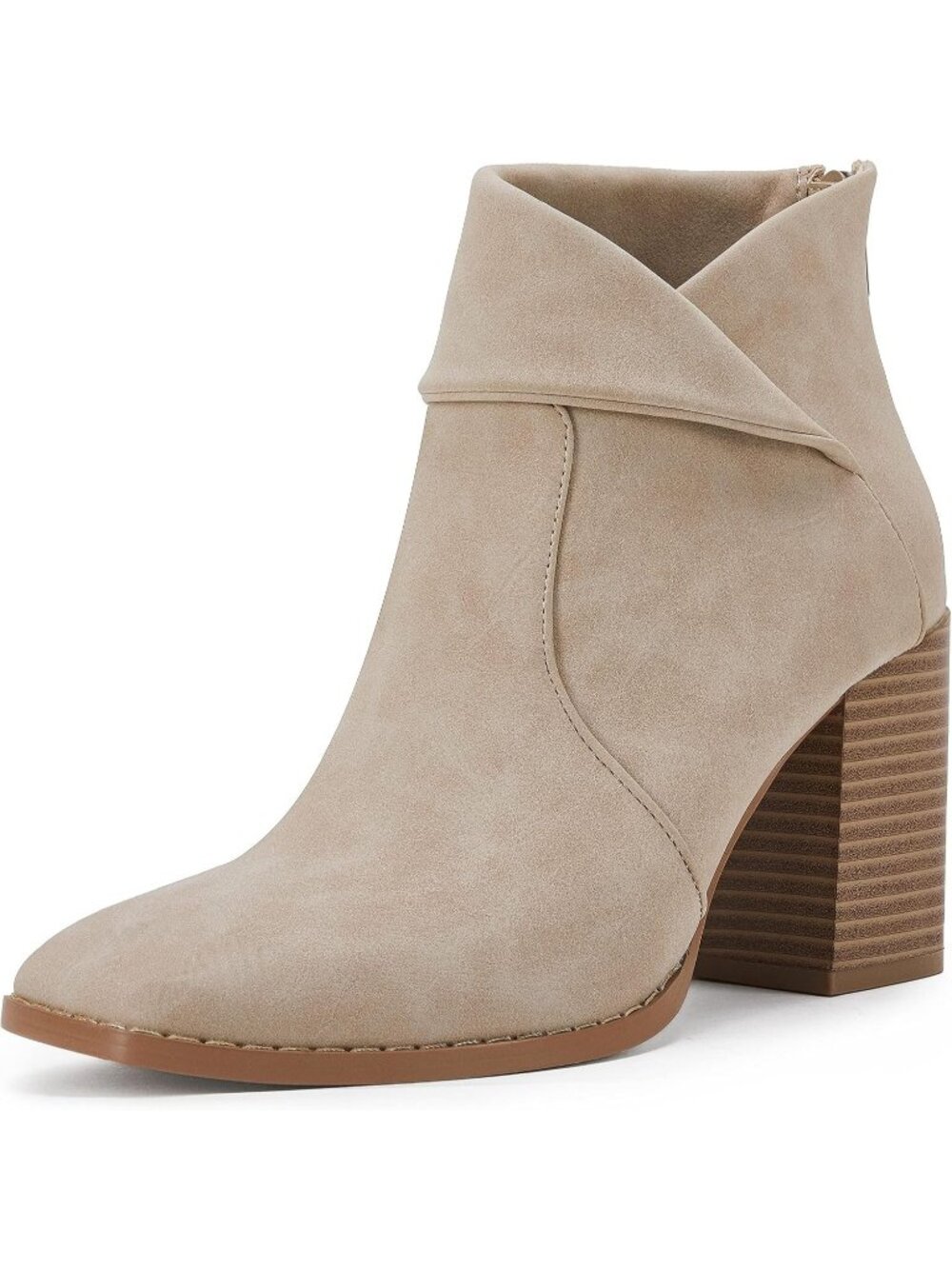 Women's Apricot Square Toe Ankle Boots High Chunky Stacked Heels Criss Cross